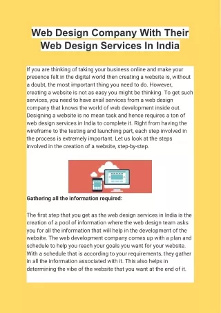 Web Design Company With Their Web Design Services In India