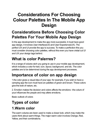 considerations for choosing colour palettes