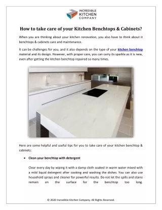 How to take care of your kitchen benchtops & cabinets?