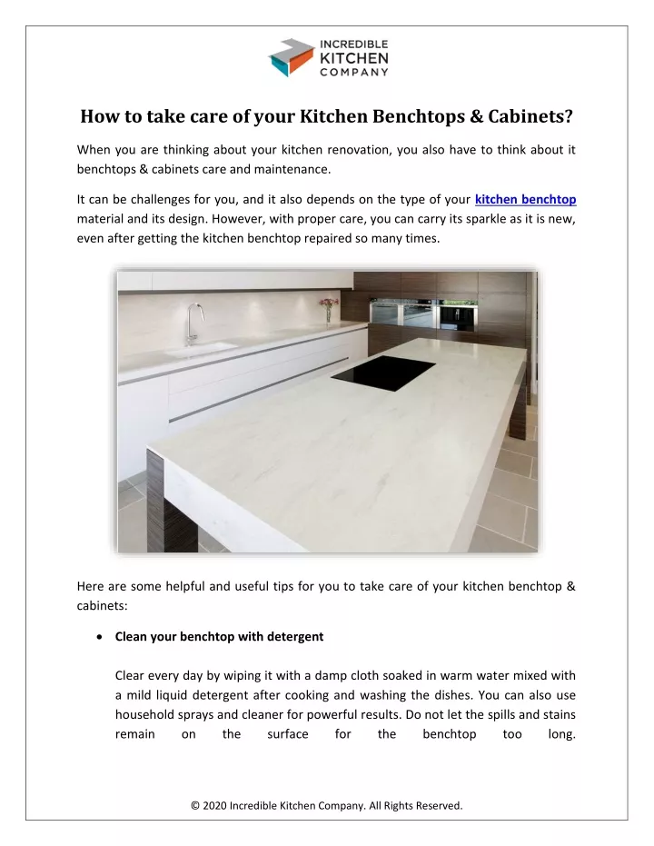 how to take care of your kitchen benchtops