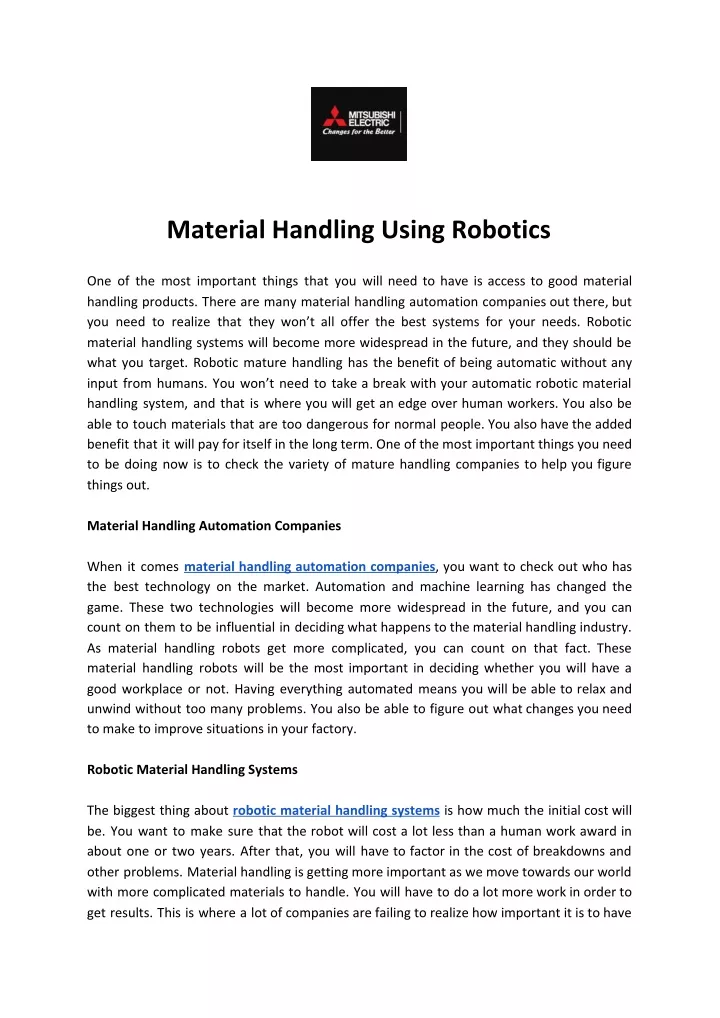 material handling using robotics