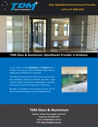TDM Glass & Aluminium: Splashbacks Provider in Brisbane