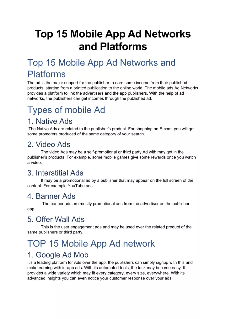 top 15 mobile app ad networks and platforms