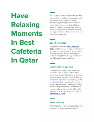 Have Relaxing Moments In Best Cafeteria In Qatar