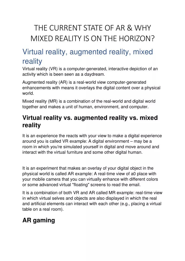 the current state of ar why mixed reality