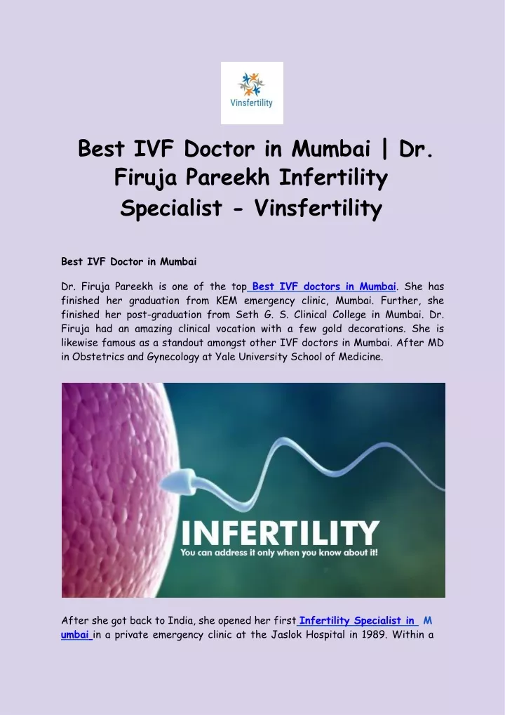 best ivf doctor in mumbai dr firuja pareekh infertility specialist vinsfertility