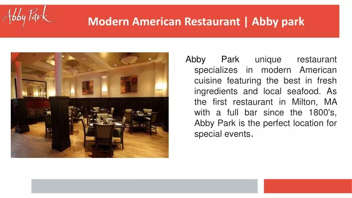 modern american restaurant abby park