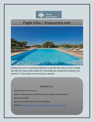 Puglia Villas | Ariajourneys.com