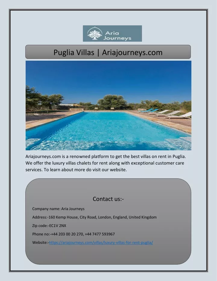 puglia villas ariajourneys com