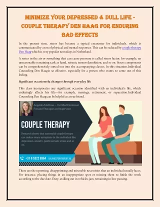 Minimize Your Depressed & Dull Life - Couple Therapy Den Haag for Enduring Bad Effects