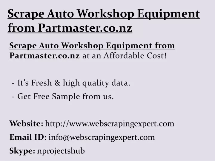scrape auto workshop equipment from partmaster co nz