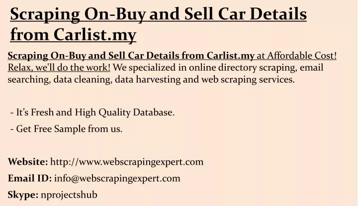 scraping on buy and sell car details from carlist my