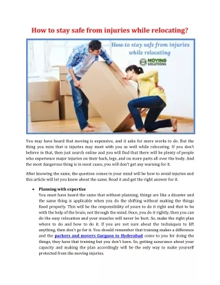 how to stay safe from injuries while relocating