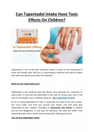 Can Tapentadol Intake Have Toxic Effects On Children?
