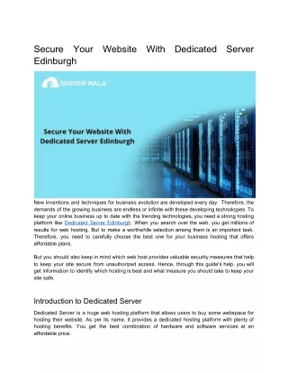 Secure Your Website With Dedicated Server Edinburgh