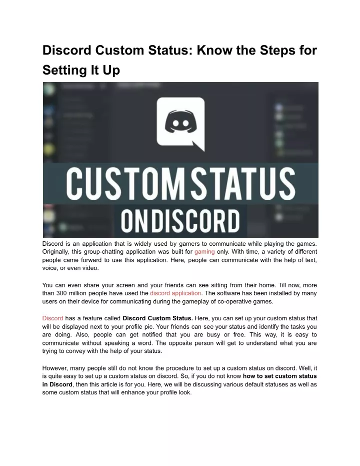 discord custom status know the steps for setting