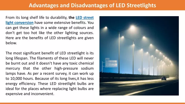 advantages and disadvantages of led streetlights