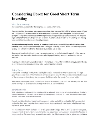 considering forex for good short term investing