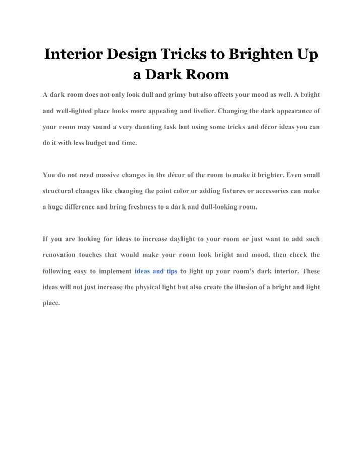 interior design tricks to brighten up a dark room