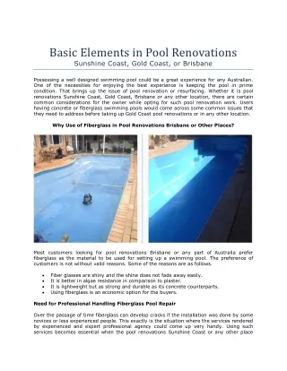 Basic Elements in Pool Renovations