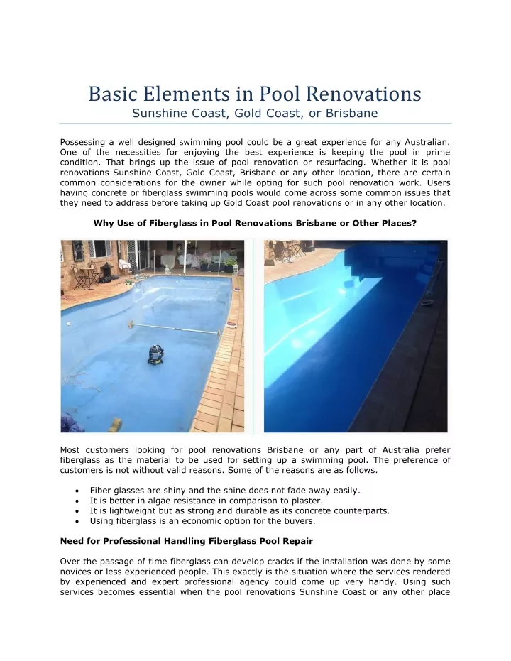 basic elements in pool renovations sunshine coast