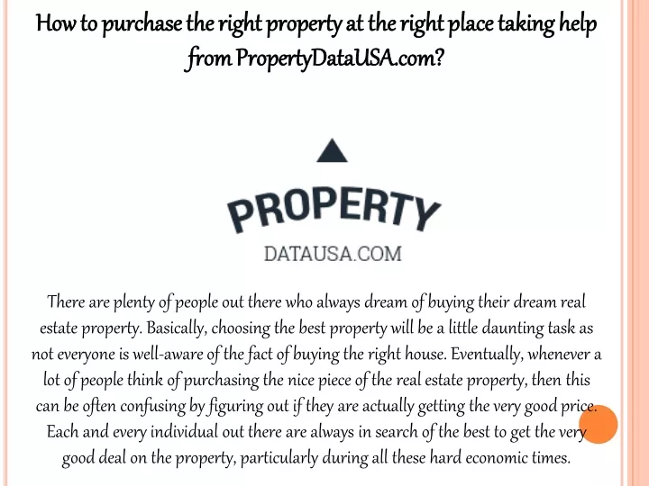 how to purchase the right property at the right