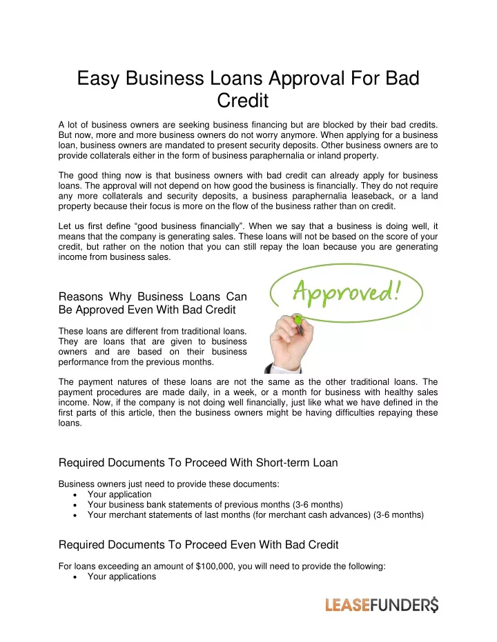 easy business loans approval for bad credit