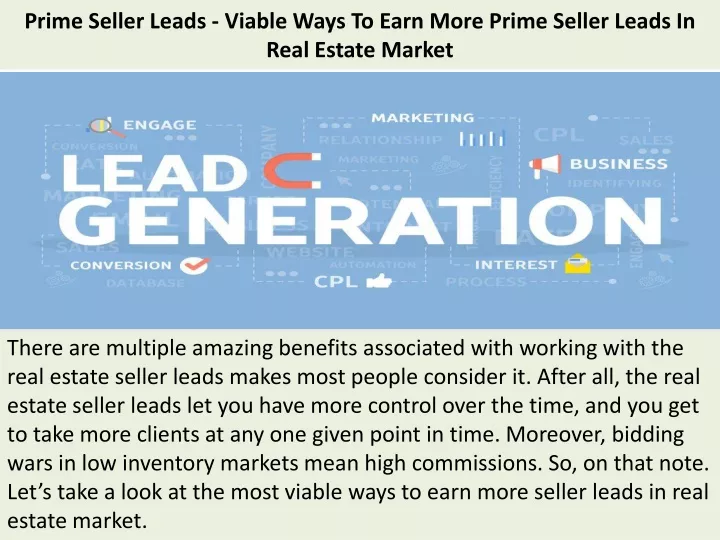 prime seller leads viable ways to earn more prime seller leads in real estate market