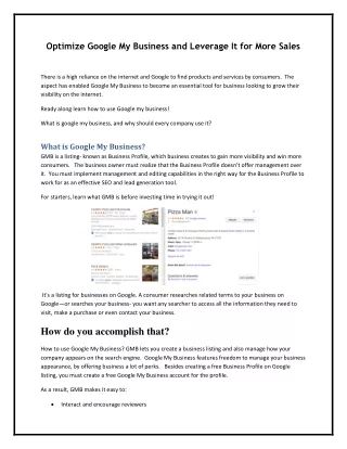 Optimize Google My Business and Leverage It for More Sales