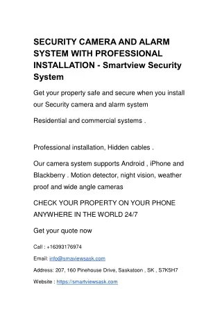 SECURITY CAMERA AND ALARM SYSTEM WITH PROFESSIONAL INSTALLATION - Smartview Security System