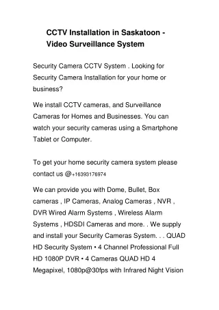 CCTV Installation in Saskatoon - Video Surveillance System