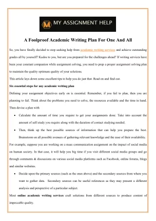 a foolproof academic writing plan for one and all