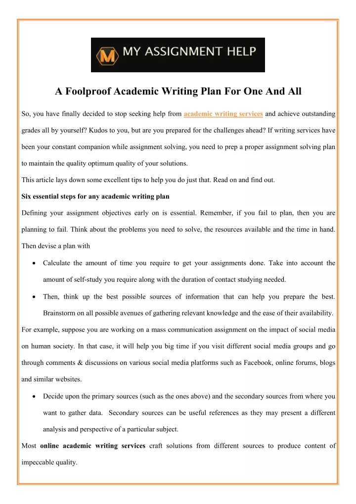 a foolproof academic writing plan for one and all