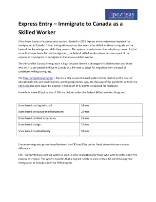 Express Entry – Immigrate to Canada as a Skilled Worker