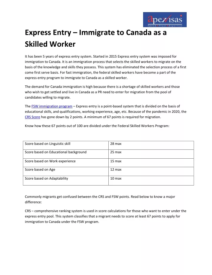 express entry immigrate to canada as a skilled