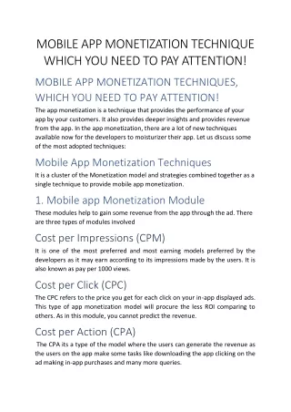 mobile app monetization technique which you need