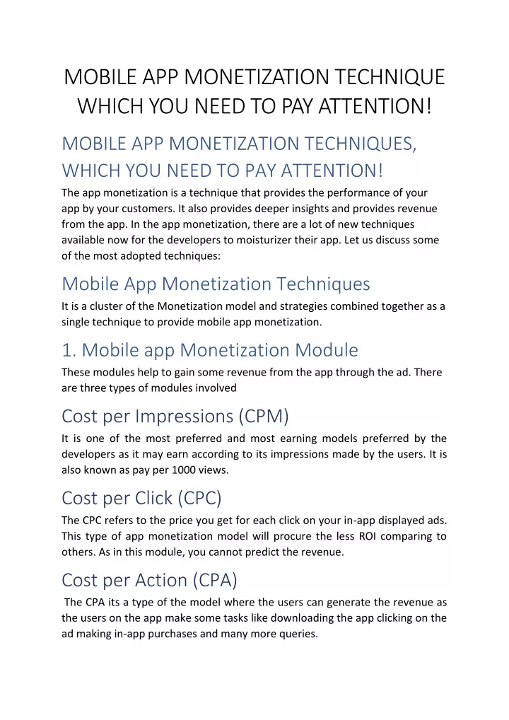 mobile app monetization technique which you need