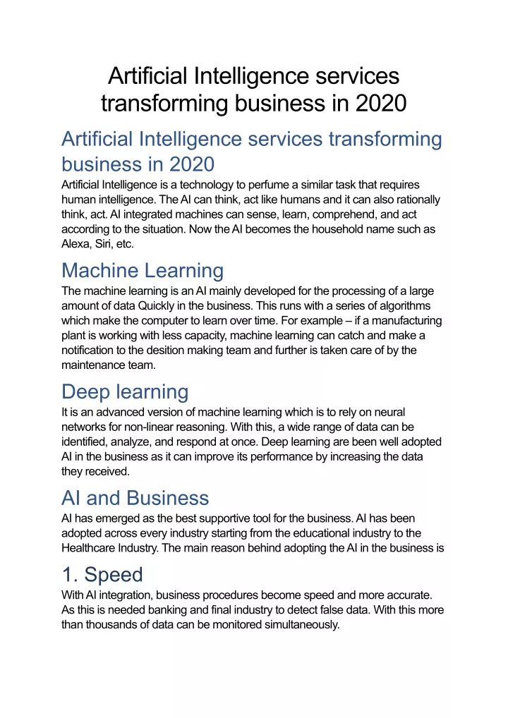 artificial intelligence services transforming