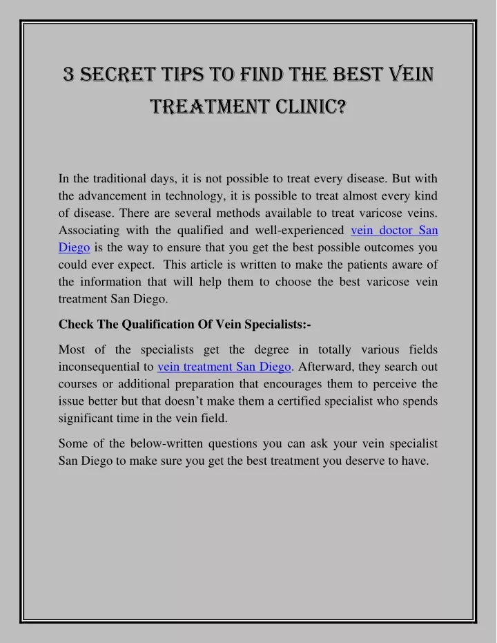 3 secret tips to find the best vein treatment