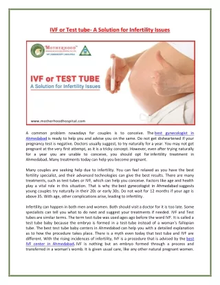 ivf or test tube a solution for infertility issues