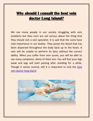 Why should I consult the best vein doctor Long Island?