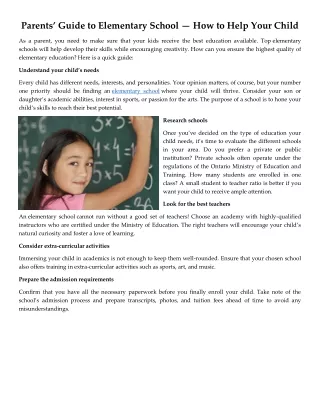 parents guide to elementary school how to help
