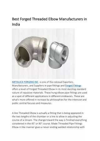 Best Forged Threaded Elbow Manufacturers in India