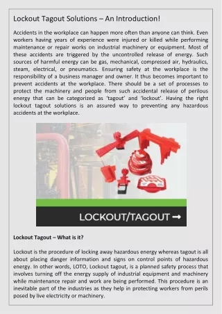 Lockout Tagout Solutions – An Introduction!