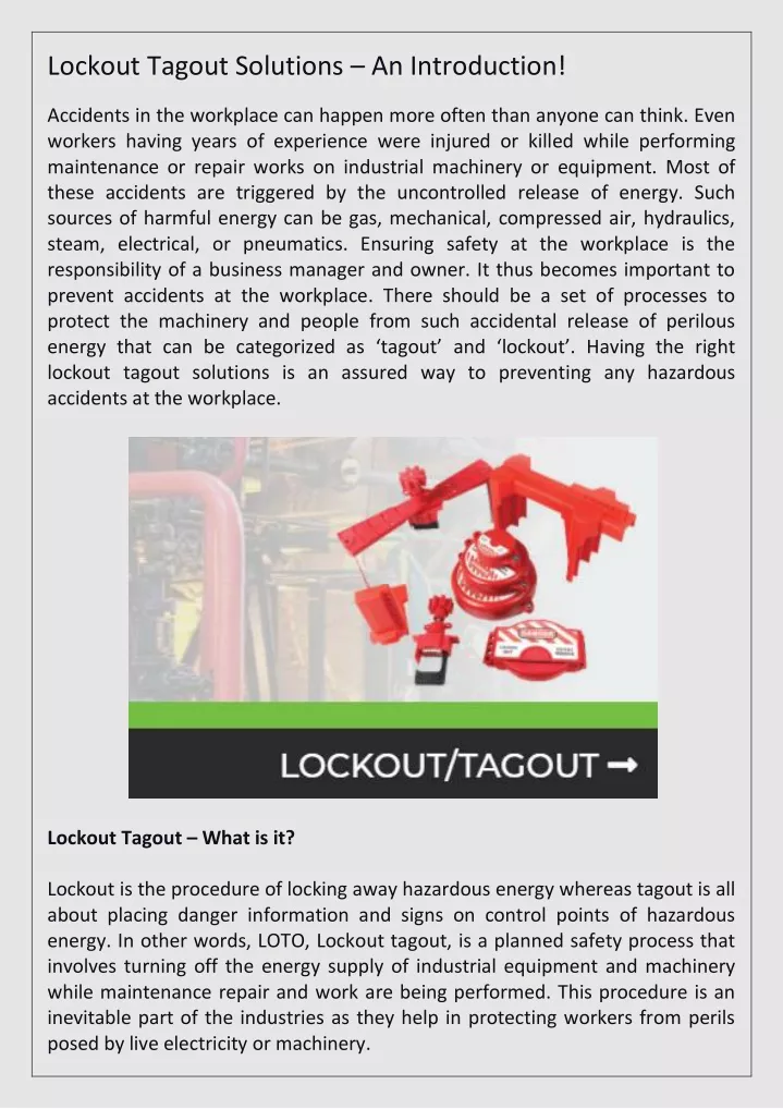 lockout tagout solutions an introduction