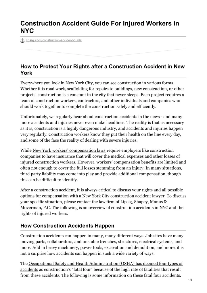 construction accident guide for injured workers