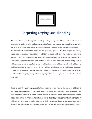 Dry Carpet | Wet Carpet Drying Auckland Professionals | Flood Auckland