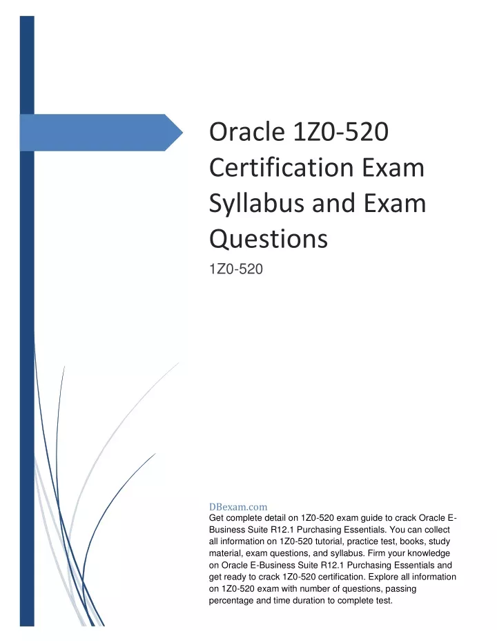oracle 1z0 520 certification exam syllabus