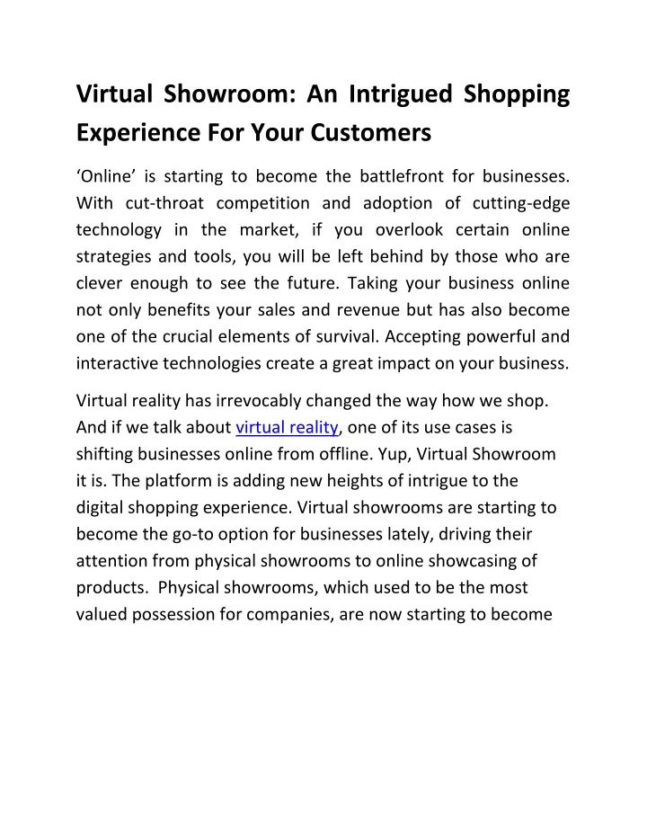 virtual showroom an intrigued shopping experience