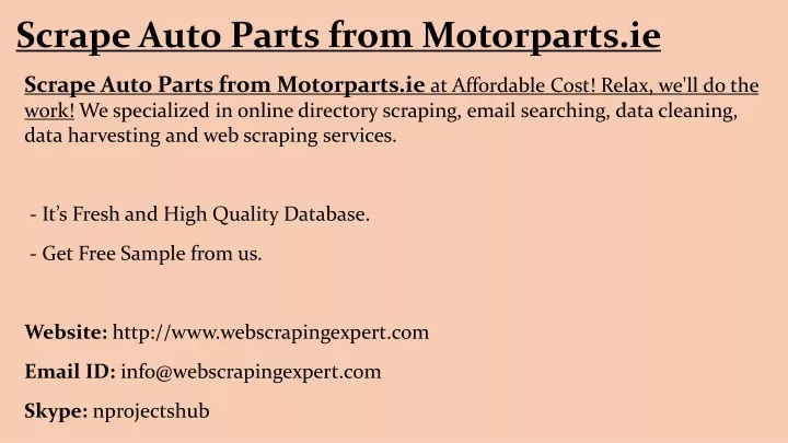 scrape auto parts from motorparts ie